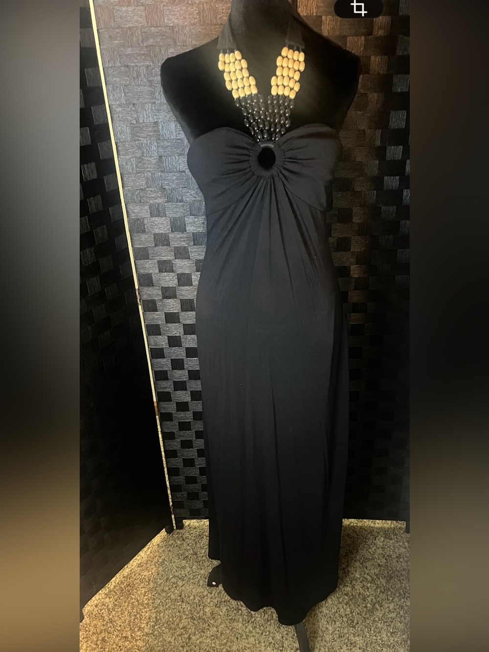 Black Strapless Maxi Dress with Front Ring Detail